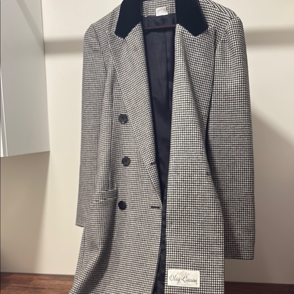 Oleg Cassini Vintage Double Breasted Houndstooth Peacoat